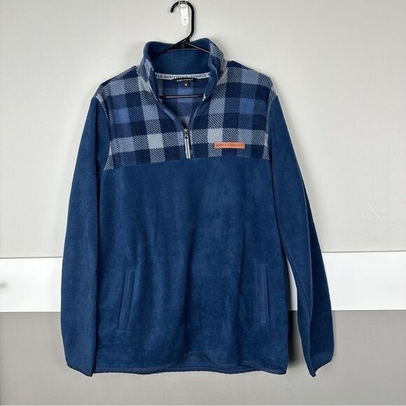 Simply Southern 1/4 Zip Women Size Medium Blue Plaid Fleece Cozy Fall Southern - Picture 1 of 3